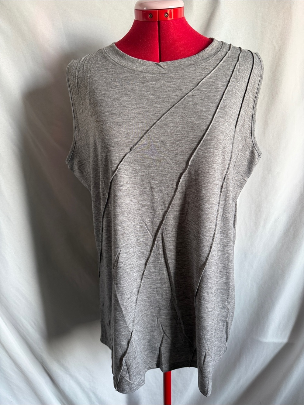 Women's Sleeveless Grey Pleated Detail Tank Top